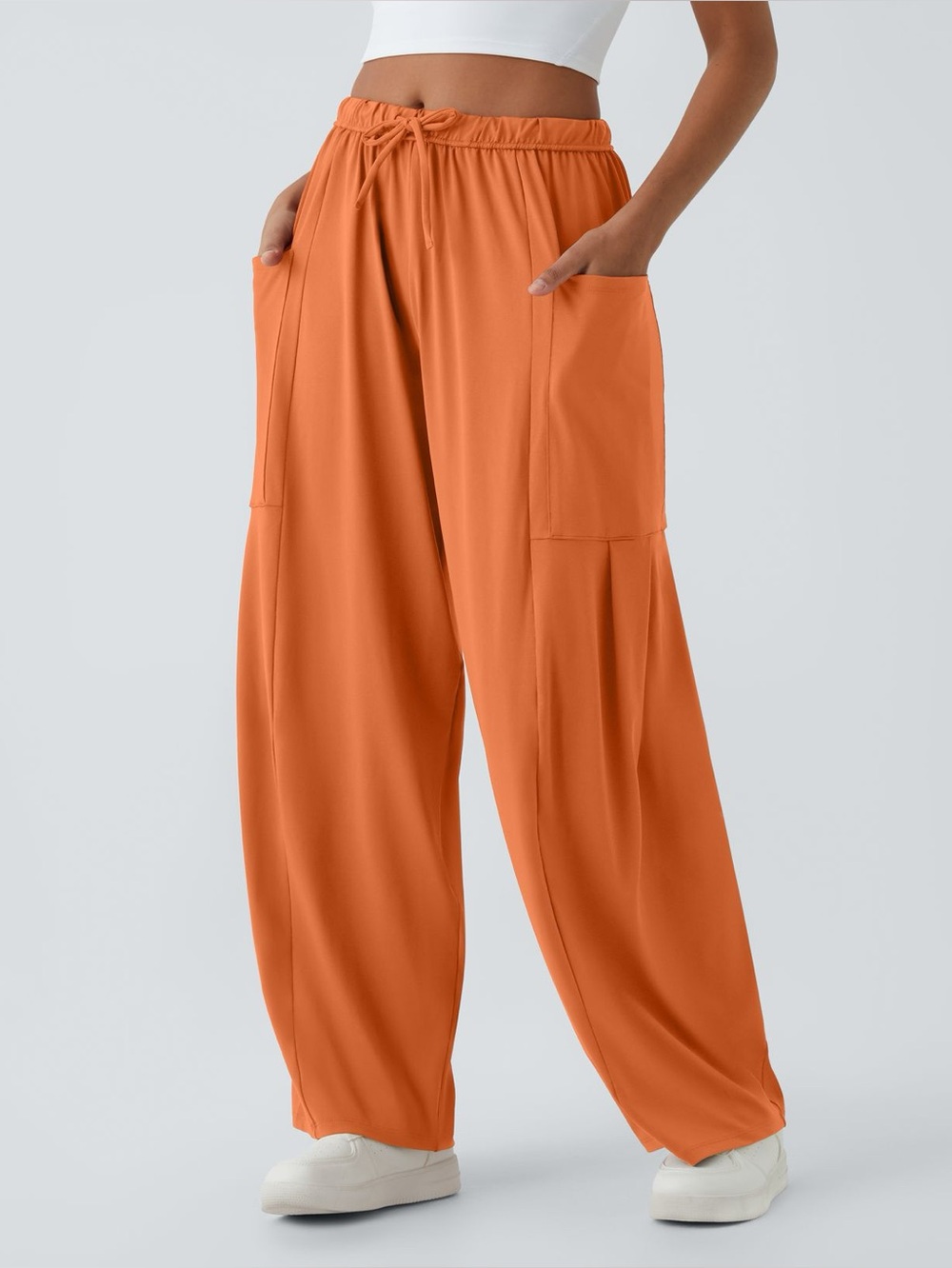 HALARA Orange Drawstring Wide Leg Pocket Baggy Palazzo Yoga Pants Women’s XS
